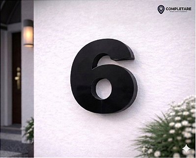 Número Predial 125mm 3D Alto Relevo - PRETO -6 - Moderno
