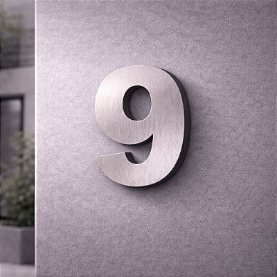Número Predial 125mm 3D Alto Relevo - AÇO ESCOVADO - 9 - Moderno