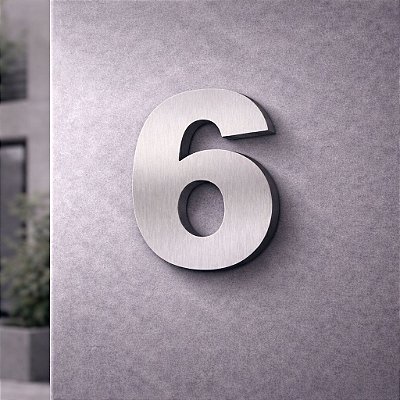 Número Predial 125mm 3D Alto Relevo - AÇO ESCOVADO - 6 - Moderno