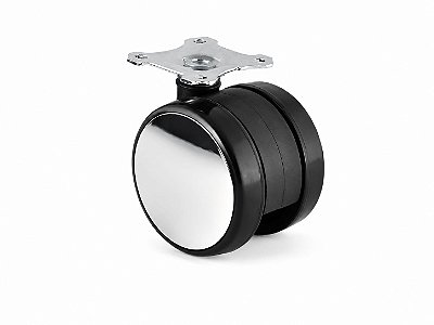 Rodízio 60mm Preto Emborrachado com Placa e Lateral Cromada – Mobilidade com Estilo e Silêncio