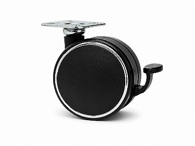 Rodízio 60mm com Trava, Placa Preto e Listra Cromada – Mobilidade Segura com Acabamento Sofisticado