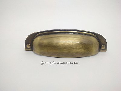 Puxador Quebec Concha 96mm Ouro Velho Escovado Brilho