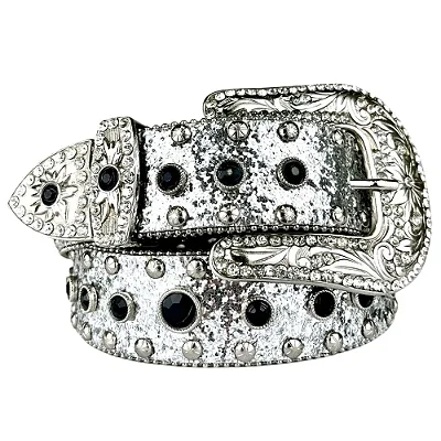 Cinto IronPro Glitter Prata Pedra Preta