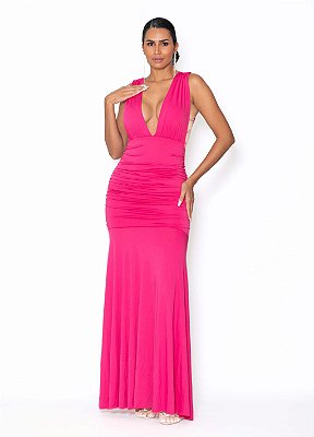 VESTIDO LONGO JERSEY COM ELASTANO RECORTE NAS LATERAIS PINK