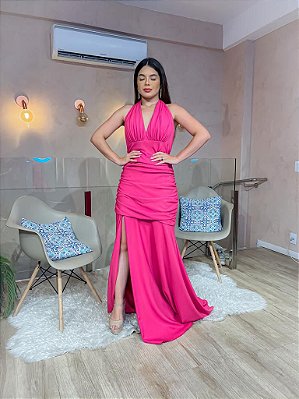 VESTIDO LONGO CREPE DE MALHA  ESTILO SEREIA PINK SORI