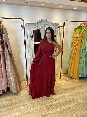 VESTIDO LONGO OMBRO SO PLUS SIZE CINTO MARSALA CA