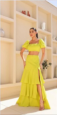 CONJUNTO SAIA E CROPPED OMBRO A OMBRO TRICOLINHO VERDE LIMA