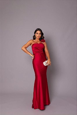 VESTIDO LONGO ESTILO SEREIA UM OMBRO SO DETALHE TULE C/FLOR BLUBERRY