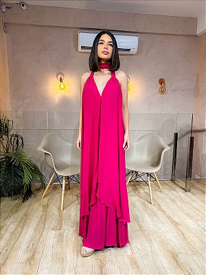 VESTIDO LONGO CREPE DE SEDA MULLET MIL FORMAS FUCSIA