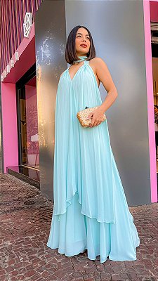 VESTIDO LONGO CREPE DE SEDA MULLET MIL FORMAS VERDE TIFFANY