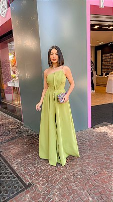 VESTIDO LONGO UM OMBRO SÓ COM DETALHES DRAPEADO NO BUSTO VERDE