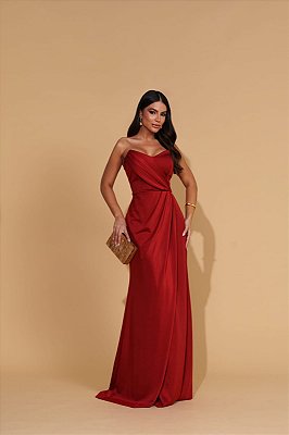 VESTIDO LONGO PRADA TOMARA QUE CAIA COM FENDA TERRA COTA