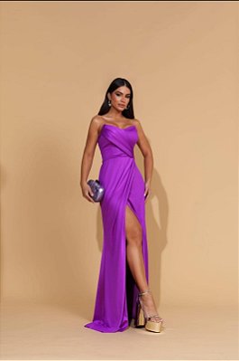 VESTIDO LONGO PRADA TOMARA QUE CAIA COM FENDA ROXO