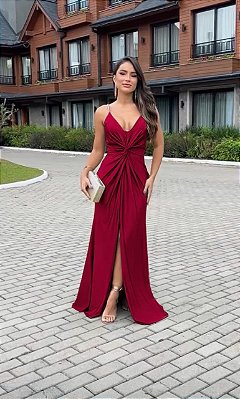 VESTIDO LONGO PRADA ALÇA BRILHO NO FRONTAL MARSALA