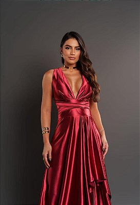 VESTIDO LONGO PRADA COM ELASTANO DECOTE V FENDA LATERAL MARSALA