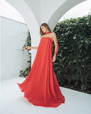 VESTIDO LONGO CREPE DE SEDA TOMARA QUE CAIA COM FAIXA NO PESCOÇO PINK
