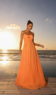 VESTIDO LONGO CREPE DE SEDA DECOTE ARMADO V ALCINHA LARANJA