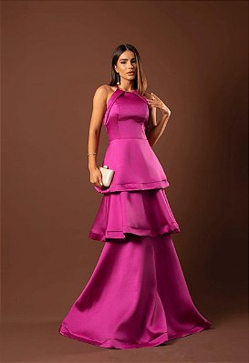 VESTIDO LONGO ZIBELINE FRENTE UNICA SAIA TRÊS MARIAS PINK
