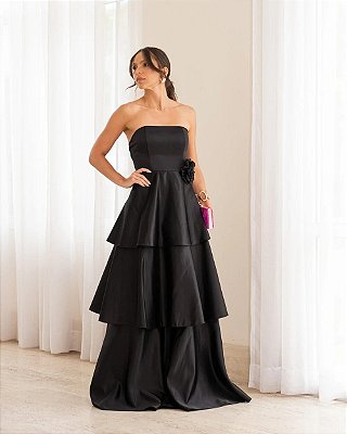VESTIDO LONGO ZIBELINE TOMARA QUE CAIA SAIA TRÊS MARIAS  PRETO
