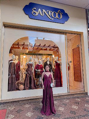 VESTIDO LONGO CHIFFON DE ALCINHA DECOTE TRES BABADOS SAIA PLISSADA ROXO