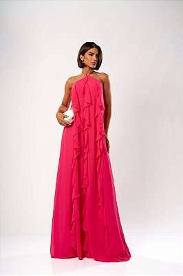VESTIDO CHIFFON BABADO FRENTE ÚNICA MARIBEL ROSE