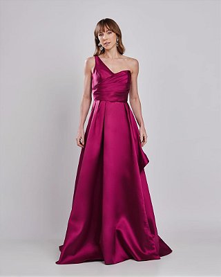 VESTIDO ZIBELINE OMBRO SÓ COM DETALHE DRAPEADO NO BUSTO  DECOTE V FUCSIA