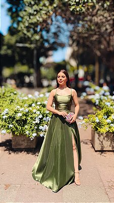 VESTIDO LONGO ZIBELINE ALCINHA COM AMARRAÇÃO NAS COSTAS VERDE OLIVA
