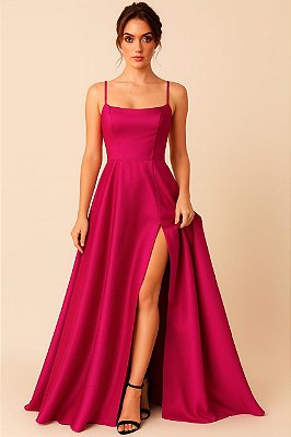 VESTIDO LONGO ZIBELINE ALCINHA COM AMARRAÇÃO NAS COSTAS FUCSIA