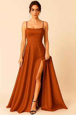 VESTIDO LONGO ZIBELINE ALCINHA COM AMARRAÇÃO NAS COSTAS TERRACOTA
