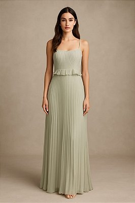 VESTIDO PLISSADO DE ALCINHA COM CAMISETA SOBREPOSTA VERDE MENTA