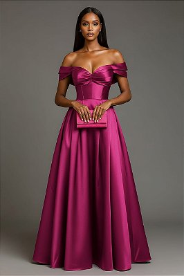 VESTIDO ZIBELINE ALÇA DUPLA COM BUSTO DRAPEADO ESTILO CORPETE FUCSIA