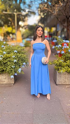 VESTIDO MIDI TOMARA QUE CAIA CINTURA MARCADA AZUL SERENITY
