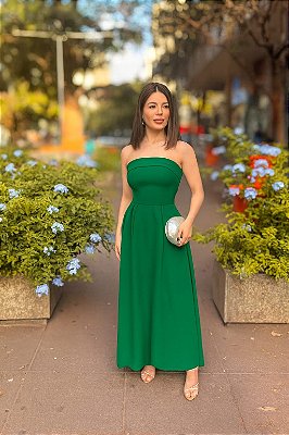 VESTIDO MIDI TOMARA QUE CAIA CINTURA MARCADA VERDE BANDEIRA