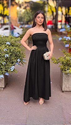 VESTIDO MIDI TOMARA QUE CAIA CINTURA MARCADA PRETO