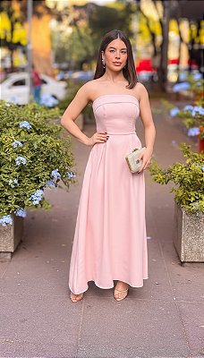 VESTIDO MIDI TOMARA QUE CAIA CINTURA MARCADA ROSA