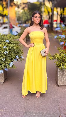 VESTIDO MIDI TOMARA QUE CAIA CINTURA MARCADA AMARELO