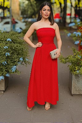 VESTIDO MIDI TOMARA QUE CAIA CINTURA MARCADA VERMELHO