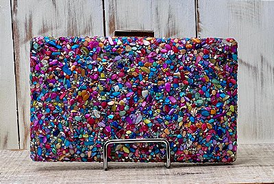 CLUTCH QUADRADA PEDRAS COLORIDAS