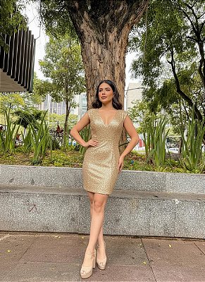 VESTIDO CURTO PAETÊ DECOTE V COSTAS VAZADA COM AMARRAÇÃO ROSE