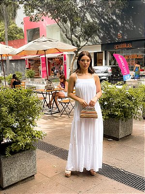 VESTIDO ALCINHA DECOTE RETO COM CORTES NA SAIA BRANCO