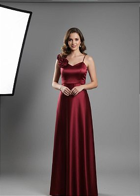 VESTIDO LONGO ZIBELINE DECOTE V COM ALCINHA FLOR REMOVIVEL FUCSIA