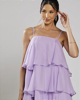 VESTIDO LONGO CHIFFON CAMADAS SOBREPOSTAS 2 EM 1 LONGO E CURTO LILAS