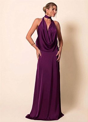 VESTIDO LONGO GOLA BOBA SEDA ROXO