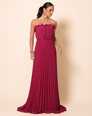 VESTIDO LONGO PLISSADO TOMARA QUE CAIA COSTAS NUA FUCSIA