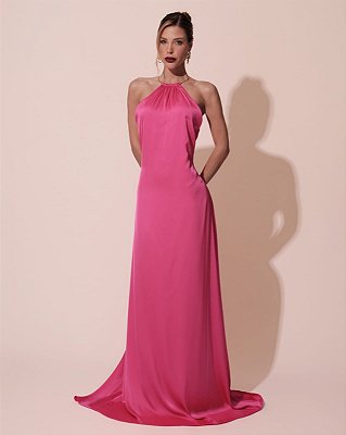 VESTIDO SEDA FRENTE ÚNICA GOLA MODELO COLAR PINK