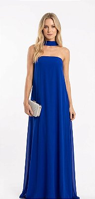 VESTIDO LONGO CHIFFON TOMARA QUE CAIA COM ECHARPE AZUL ROYAL