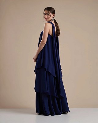 VESTIDO LONGO TOMARA QUE CAIA COM CAMADAS E GOLA MARINHO