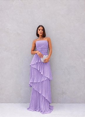 VESTIDO CHIFFON PLISSADO COM CAMADAS LILAS