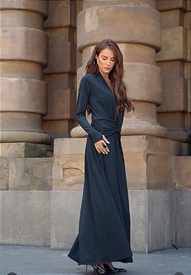 VESTIDO LONGO JERSEY MANGA LONGA PRETO