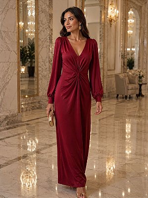 VESTIDO JERSEY M L DECOTE PROFUNDO COM NO MARSALA